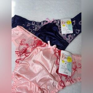 Set Of 2! US-M/JP-3L Japanese Floral Embroidered Smooth Nylon Thong Panties NWT